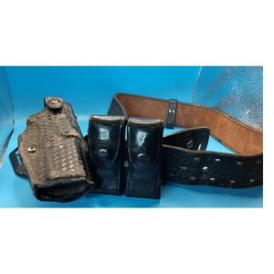 Safariland Leather Duty Belt Set Basketweave Holster Double Mag Pouch 370-2-C